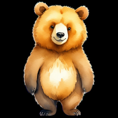 Watercolor Bear Illustration in Hand-Drawn Cartoon Styleの素材