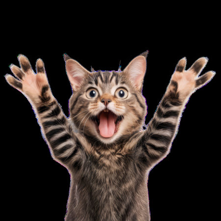 Surprised Cat Covering Its Mouth with Paws Isolated on Transparent Backgroundの素材