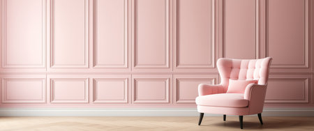 Pink Chair in Studio Interior Against Classic Wall Panels for Modern Premium Room Designの素材