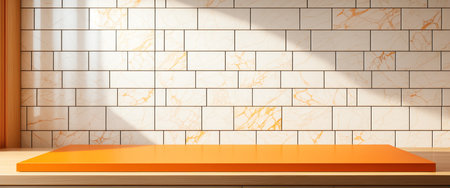 Orange Kitchen Tabletop for Product Presentation on Classic Wall Panels Backgroundの素材