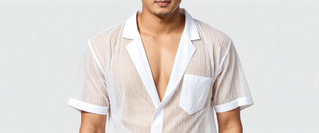 Portrait of Asian Man in Casual Beachwearの素材