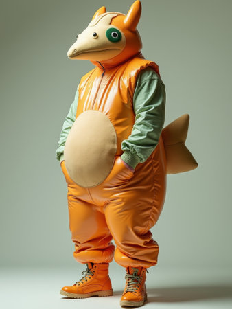 Playful dinosaur costume for adults: vibrant and whimsical design trend.の素材
