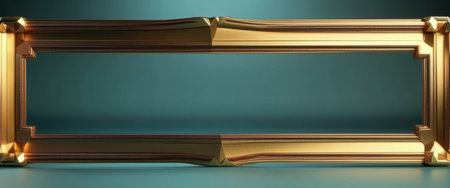 Elegant gold frame on teal backdrop featuring ornate design and luxurious details.の素材