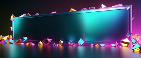 Futuristic neon geometric background with vibrant prism shapes.の素材