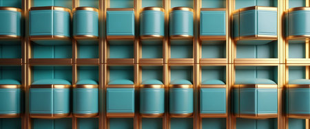 Elegant geometric pattern with gold accents and teal blocks.の素材