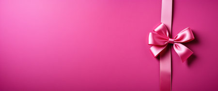 Elegant pink gift wrapping with satin ribbon and bow on solid background.の素材