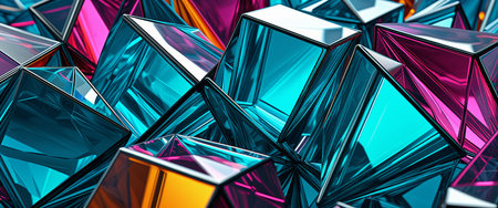 Vibrant geometric prisms: abstract art with colorful glass shapes and reflections.の素材