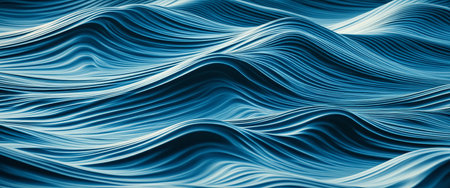 Abstract blue waves with flowing lines and textures.の素材