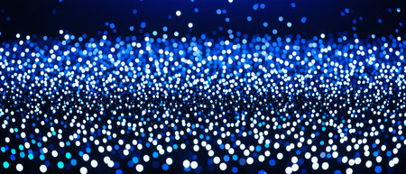 Vibrant blue bokeh lights on dark background - abstract sparkling glitter.の素材