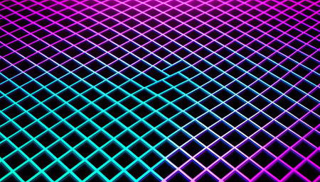 Vibrant neon grid background with futuristic geometric design.の素材