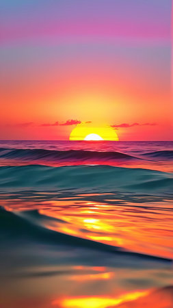 Mesmerizing sunset over ocean waves with vibrant colors.の素材