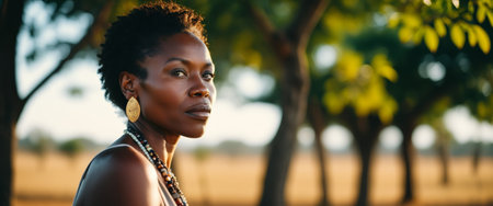 Confident woman in nature with modern jewelry.の素材