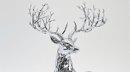 Futuristic metallic deer antlers reflecting modern minimalist design.の素材