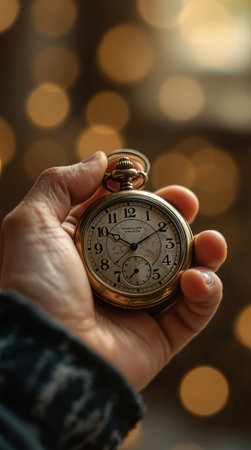A person holding a vintage pocket watch in their hands. Ideal for timeless or retro-inspired designs.の素材