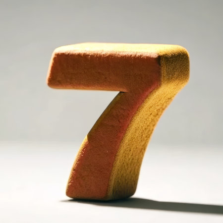 A bold and striking depiction of the number 7 in vibrant yellow, suitable for modern, graphic, and creative designs.の素材