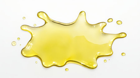 Yellow oil splash isolated on white background abstract liquid art concept.の素材
