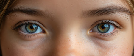 Close-up of bright eyes with natural beauty and intense gaze.の素材