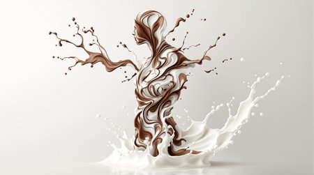 Dynamic flow of chocolate and milk splash sculpture in motion.の素材
