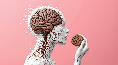 Creative fusion of human brain and dessert inspiring imagination and innovation.の素材