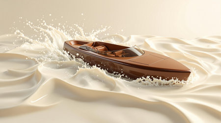 Luxurious yacht sailing through creamy waves in a surreal scene.