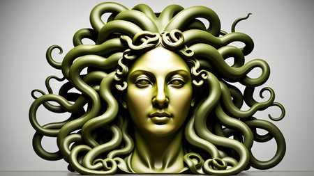 Mesmerizing medusa sculpture with intricate serpent hair design.の素材