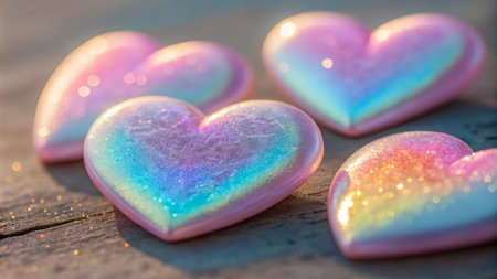 Colorful hearts on wooden background. Valentines day background. Love concept.