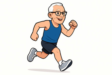 Elderly man running in sportswear celebrating active lifestyle and fitness.の素材