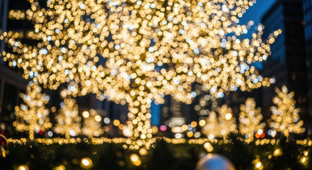 Magical holiday lights in urban nightscape with sparkling bokeh effect. High quality illustrationの素材