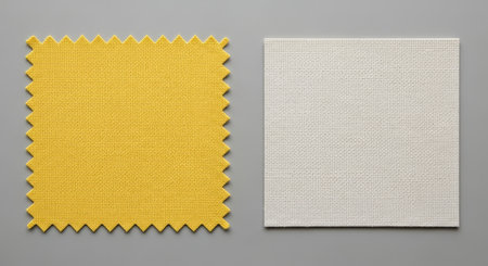 Elegant textile samples: yellow and beige fabric swatches for fashion and interior designの素材