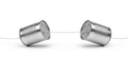 Tin can telephone conceptualizing retro communication and simplicity.の素材