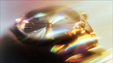 Luxurious gold watch in dreamy light and reflections.の素材