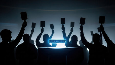 Highlight on ram memory shortage with silhouettes in auction setting.の素材