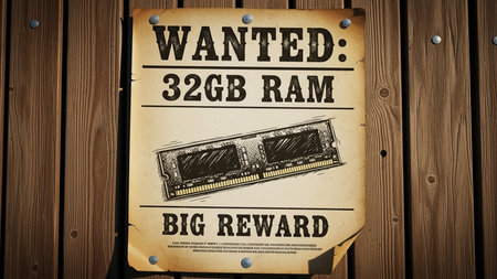 Global ram memory shortage crisis - humorous wanted poster concept for tech industry.の素材
