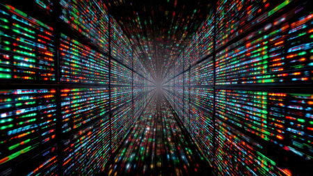 Abstract visualization of global ram memory shortage crisis highlighting digital data streams.の素材