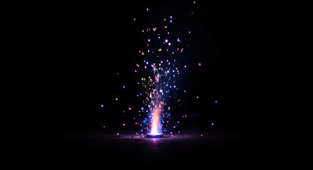 Colorful fireworks display with exploding sparks in dark night sky.の素材