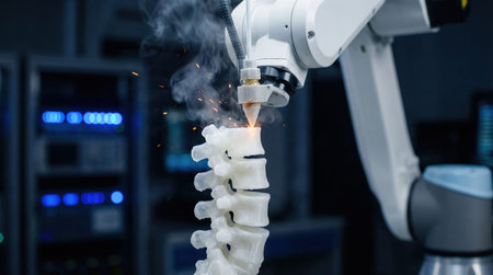 Advanced medical technology in surgery featuring 3d printing for spinal applications.の素材