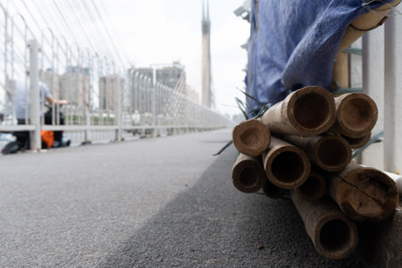Guangzhou, china - june 27, 2026: close-up of bamboo sticks on a bridge during dragon boat festival.