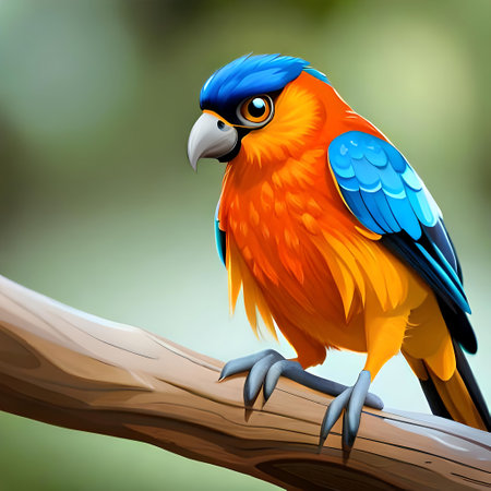 Colorful parrot bird sitting on the branch. Vector illustration.の素材