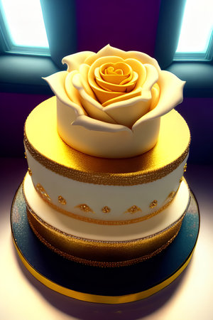 Wedding cake with yellow rose. 3d render illustration.の素材