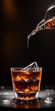 whiskey with ice on a black background. close-upの素材