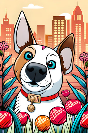 Cute Cartoon puppy and dog Illustratonの素材