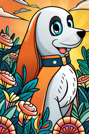 Cute Cartoon puppy and dog Illustratonの素材