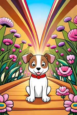Cute Cartoon puppy and dog Illustratonの素材