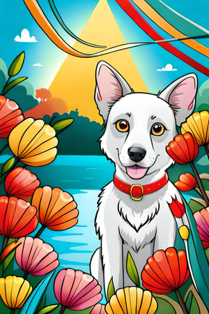 Cute Cartoon puppy and dog Illustratonの素材