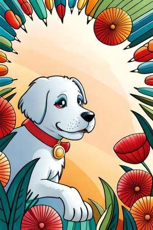 Cute Cartoon puppy and dog Illustratonの素材