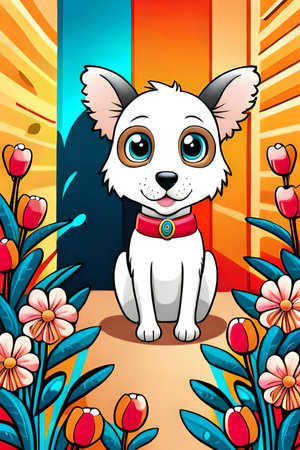 Cute Cartoon puppy and dog Illustratonの素材