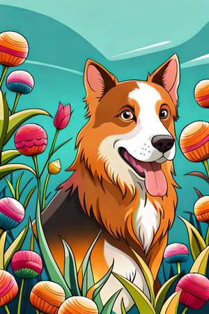 Cute Cartoon puppy and dog Illustratonの素材