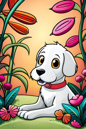 Cute Cartoon puppy and dog Illustratonの素材
