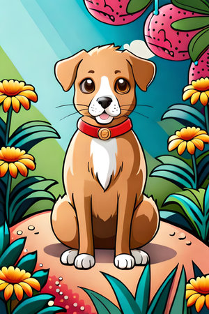 Cute Cartoon puppy and dog Illustratonの素材