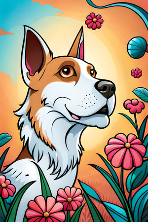 Cute Cartoon puppy and dog Illustratonの素材
